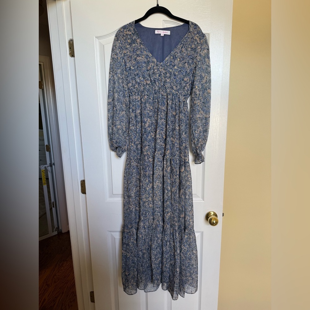 Meet Me In Santorini Floral Blue Maxi Dress